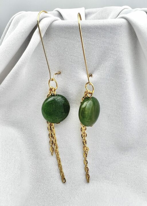 Moss Agate Long Drop Earrings Gold Image 4