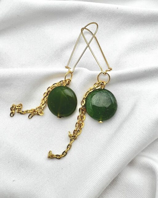 Moss Agate Long Drop Earrings Gold Image 5