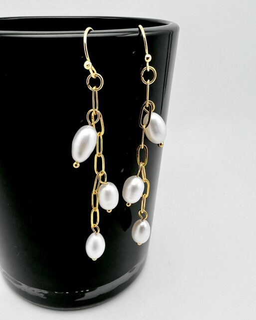 Pearl Dangle Earrings Gold Image 2